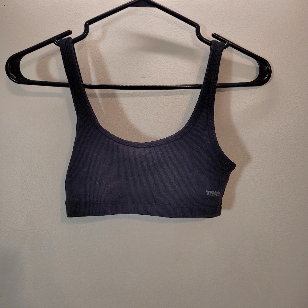 TNA Aritzia XS Black Ribbed Tank Bralette Sports Bra Active